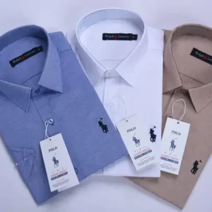 pack de 3 chemises Ralph lauren Oxford demi manche Ref-CH71001D ( Blanche + Beige + Bleu roi
